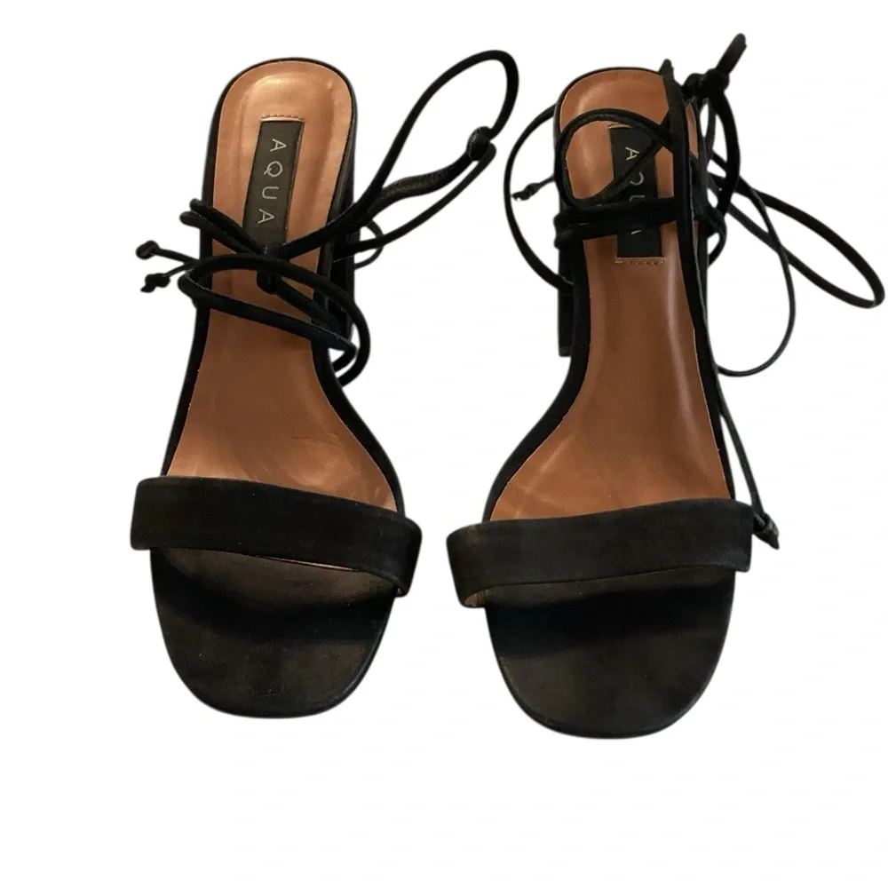 AQUA Black‎ kenso Strappy square Block Heel Sandals size 8.5